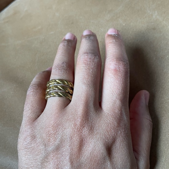Vintage brass braided rope triple band solid ring boho gold layer stack - Picture 3 of 8